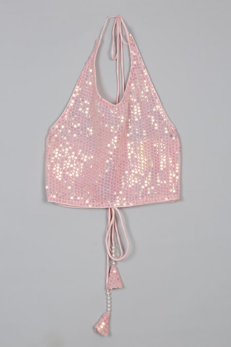 Buy Saka Designs Pink Georgette, Taffeta Sequins Ruffled Tiered Lehenga And Blouse Buy_Saka Designs_Pink Georgette, Taffeta Sequins Ruffled Tiered Lehenga And Blouse