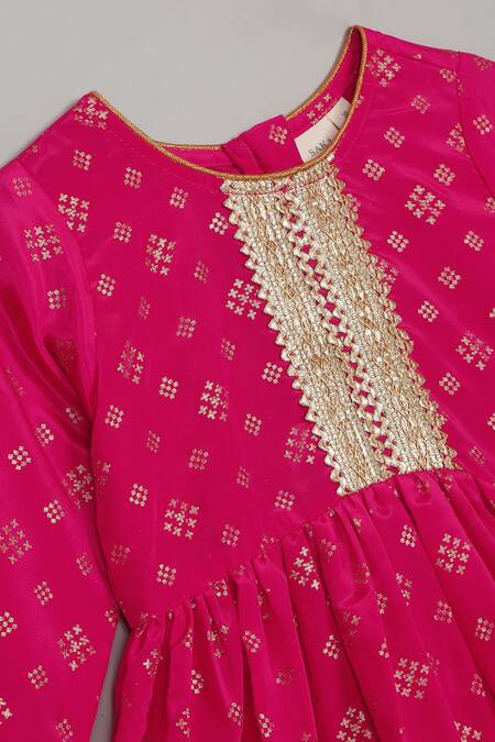 Buy_Saka Designs_Pink Rayon Embroidery, Lace Geometric Print Peplum Kurta And Palazzo Set_Online_at_Aza_Fashions