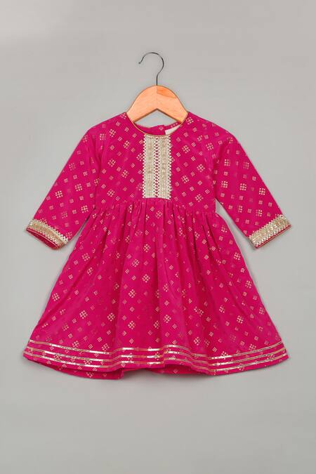 Shop_Saka Designs_Pink Rayon Embroidery, Lace Geometric Print Peplum Kurta And Palazzo Set_Online_at_Aza_Fashions