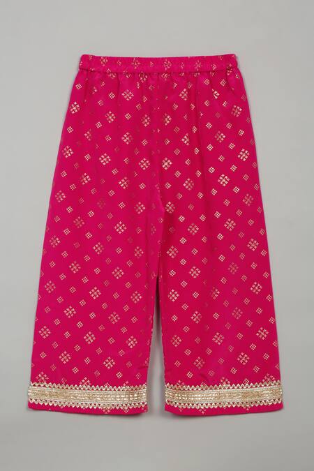 Buy_Saka Designs_Pink Rayon Embroidery, Lace Geometric Print Peplum Kurta And Palazzo Set