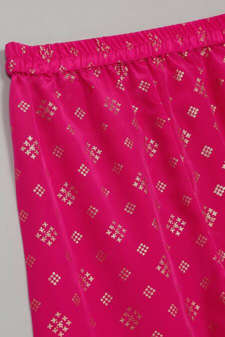 Shop_Saka Designs_Pink Rayon Embroidery, Lace Geometric Print Peplum Kurta And Palazzo Set