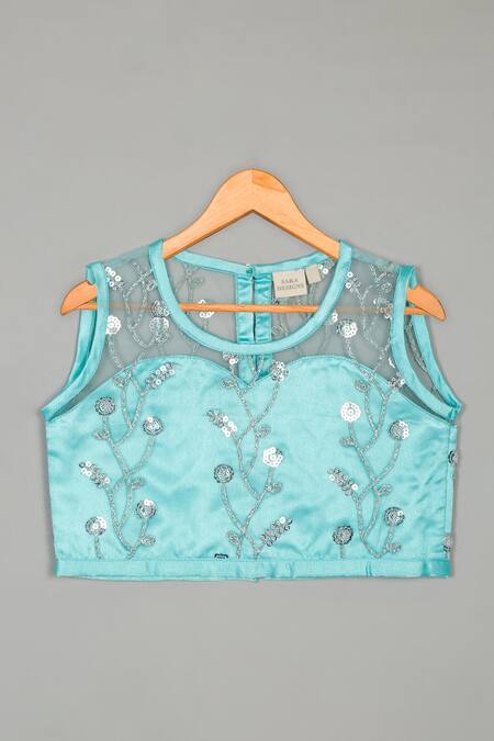 Saka Designs Blue Net, Satin Sequins Embroidered Lehenga And Blouse at Aza Fashions Saka Designs_Blue Net, Satin Sequins Embroidered Lehenga And Blouse_at_Aza_Fashions