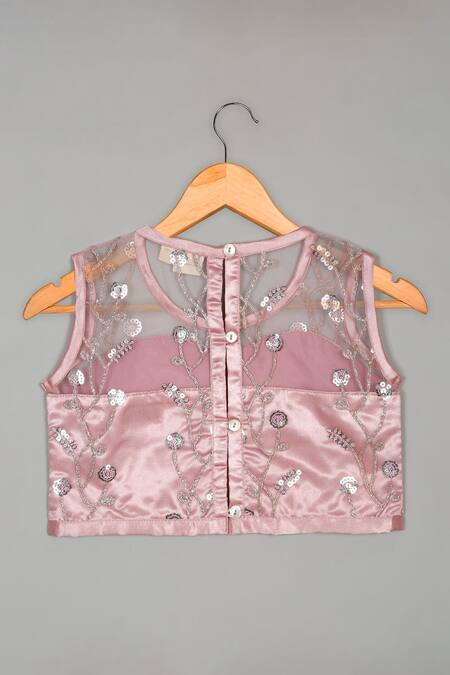 Buy_Saka Designs_Pink Net, Satin Sequins Vine Embroidered Lehenga And Blouse Set_Online_at_Aza_Fashions