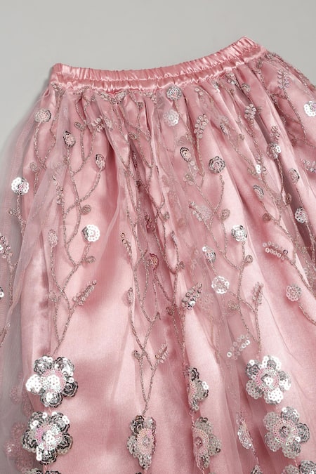 Buy_Saka Designs_Pink Net, Satin Sequins Vine Embroidered Lehenga And Blouse Set