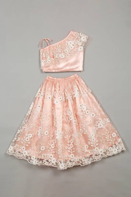 Shop Saka Designs Peach Net, Satin Sequins, Embroidery Floral Lehenga And Blouse at Aza Fashions Shop_Saka Designs_Peach Net, Satin Sequins, Embroidery Floral Lehenga And Blouse_at_Aza_Fashions