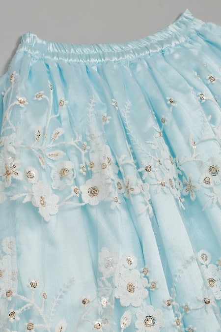 Shop Saka Designs Blue Net, Satin Sequins, Embroidery Floral Lehenga Set Shop_Saka Designs_Blue Net, Satin Sequins, Embroidery Floral Lehenga Set