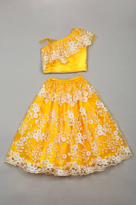 Shop Saka Designs Yellow Net, Satin Sequins, Embroidery Lehenga Set at Aza Fashions Shop_Saka Designs_Yellow Net, Satin Sequins, Embroidery Lehenga Set_at_Aza_Fashions