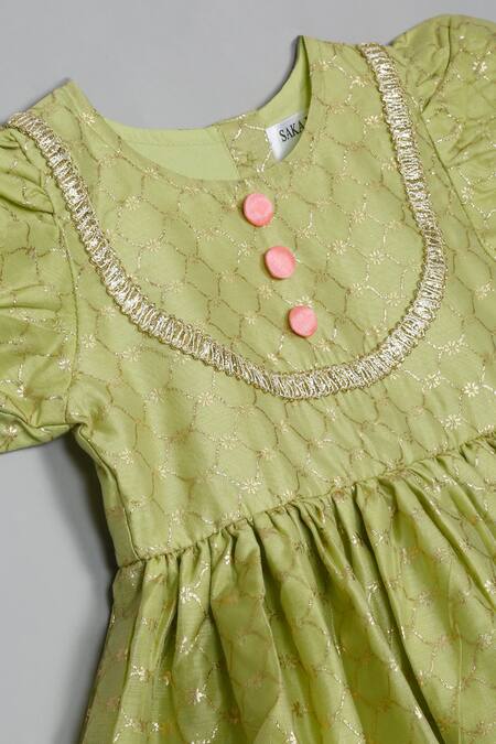 Saka Designs Green Polyester, Cotton, Chanderi, Net Lace, Floral Jaal Print Peplum Kurta Set Online at Aza Fashions Saka Designs_Green Polyester, Cotton, Chanderi, Net Lace, Floral Jaal Print Peplum Kurta Set_Online_at_Aza_Fashions