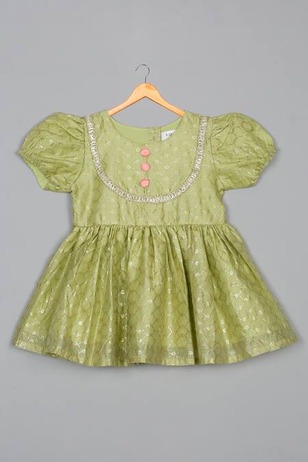 Shop Saka Designs Green Polyester, Cotton, Chanderi, Net Lace, Floral Jaal Print Peplum Kurta Set Shop_Saka Designs_Green Polyester, Cotton, Chanderi, Net Lace, Floral Jaal Print Peplum Kurta Set