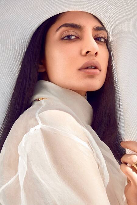 Nirmooha_White Organza And Cutdana Work High Top_at_Aza_Fashions