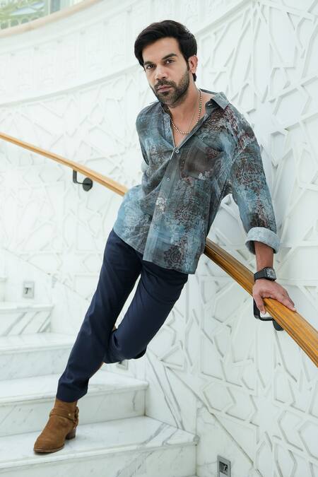 Buy Nirmooha Grey Chiffon Printed Shirt And Pant Set Buy_Nirmooha_Grey Chiffon Printed Shirt And Pant Set