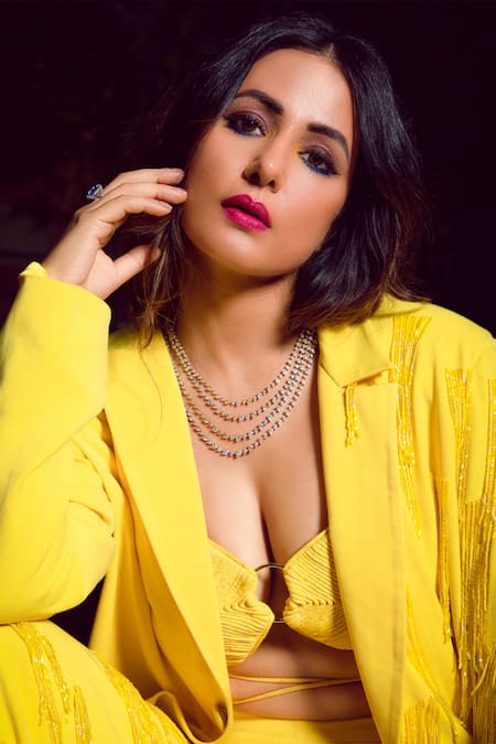 Shop_Nirmooha_Yellow Lurex V Neck Pleated Bralette