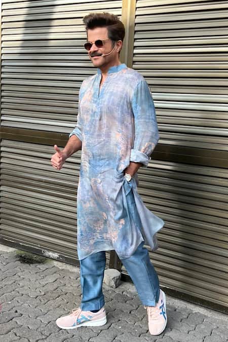 Shop_Nirmooha_Grey Chiffon And Nokia Silk Printed Kurta & Pant Set _Online_at_Aza_Fashions