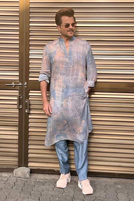 Nirmooha_Grey Chiffon And Nokia Silk Printed Kurta & Pant Set _at_Aza_Fashions