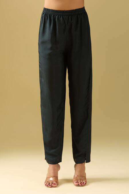 Samyukta Singhania_Black Viscose, Silk, Cotton Sequins, Beads, Embroidery Florette Print Kurta Set_Online_at_Aza_Fashions