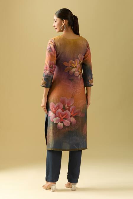 Shop Samyukta Singhania Multi Color Viscose, Silk Sequins, Beads Bloom Print Kurta Set With Dupatta at Aza Fashions Shop_Samyukta Singhania_Multi Color Viscose, Silk Sequins, Beads Bloom Print Kurta Set With Dupatta_at_Aza_Fashions