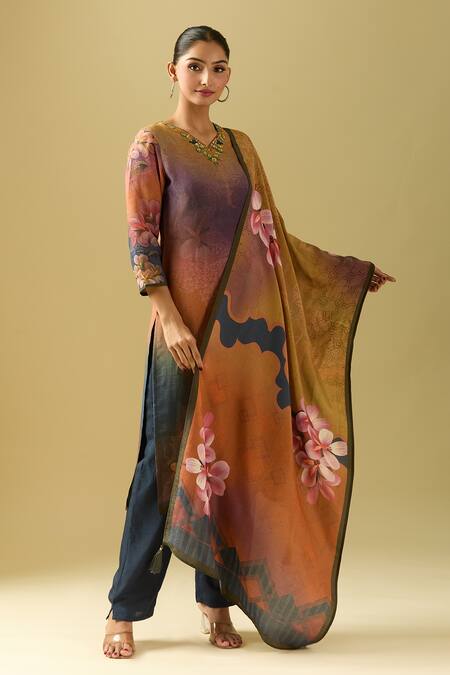 Samyukta Singhania Multi Color Viscose, Silk Sequins, Beads Bloom Print Kurta Set With Dupatta Online at Aza Fashions Samyukta Singhania_Multi Color Viscose, Silk Sequins, Beads Bloom Print Kurta Set With Dupatta_Online_at_Aza_Fashions