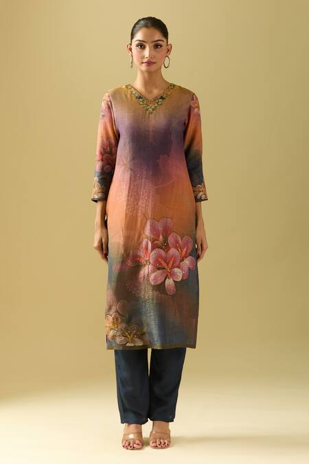 Buy Samyukta Singhania Multi Color Viscose, Silk Sequins, Beads Bloom Print Kurta Set With Dupatta Buy_Samyukta Singhania_Multi Color Viscose, Silk Sequins, Beads Bloom Print Kurta Set With Dupatta