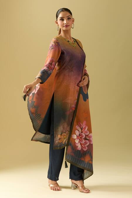 Shop Samyukta Singhania Multi Color Viscose, Silk Sequins, Beads Bloom Print Kurta Set With Dupatta Shop_Samyukta Singhania_Multi Color Viscose, Silk Sequins, Beads Bloom Print Kurta Set With Dupatta