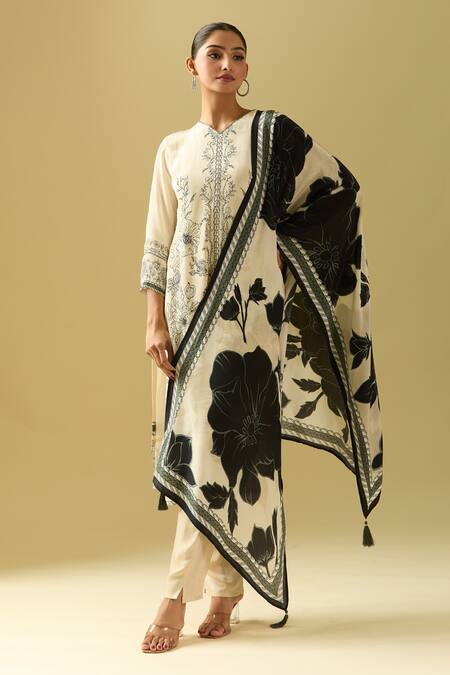 Buy Samyukta Singhania White Crepe, Silk, Chiffon Sequins, Cut Work V-neck Iris Bloom Printed Kurta Set Online at Aza Fashions Buy_Samyukta Singhania_White Crepe, Silk, Chiffon Sequins, Cut Work V-neck Iris Bloom Printed Kurta Set_Online_at_Aza_Fashions