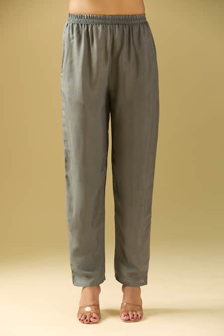 Buy_Naintara Bajaj_Gray Tissue, Cotton, Silk Sequins, Cut Work Floral Placement Print Kurta Set _Online_at_Aza_Fashions