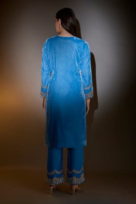 House Of TA-YA Cutdana Embroidered Blue Kurta Set 