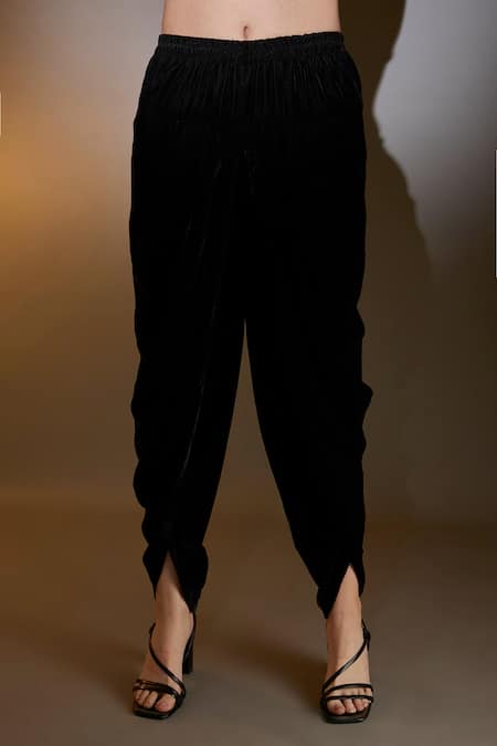 House Of TA-YA_Black Viscose, Velvet Diamonds Dabka Hand Embroidered Kurta And Dhoti Pant Set _Online_at_Aza_Fashions