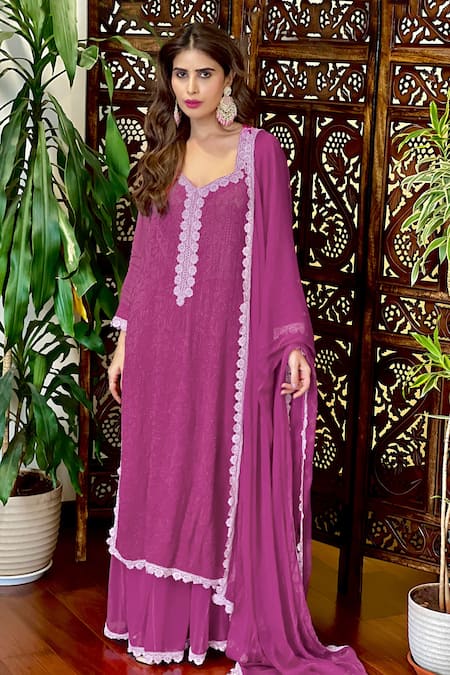 LABEL AISHWARYRIKA Floral Chikankari Kurta Palazzo Set 