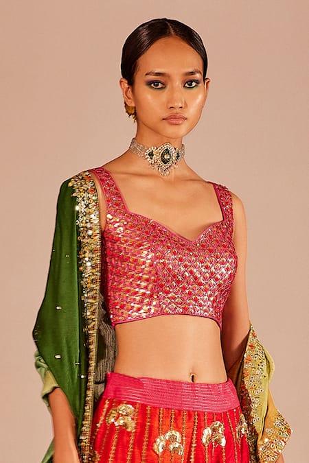 Loka By Veerali Raveshia Fuchsia Ombre Gotapatti Lehenga Set 