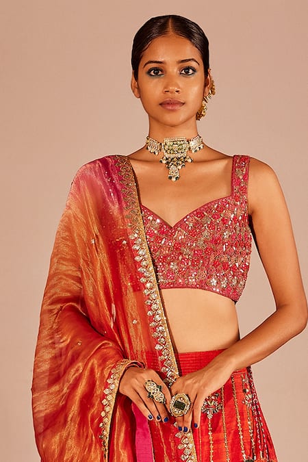 Loka By Veerali Raveshia Ombre Zardozi Embroidered Lehenga Set 