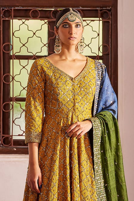 Loka By Veerali Raveshia Textured Yellow Anarkali Sharara Set 