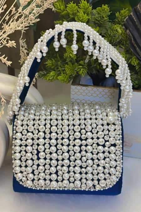 Soniya G Pearl Embellished Velvet Handbag 