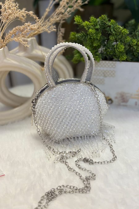 Soniya G Beaded Silver Designer Clutch 