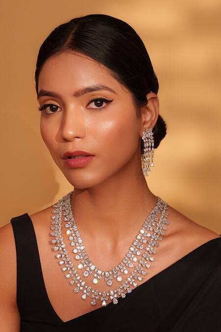 Buy Zevar By Geeta White Fabric Flowers Double Layered Necklace Set With Earrings Online at Aza Fashions Buy_Zevar By Geeta_White Fabric Flowers Double Layered Necklace Set With Earrings _Online_at_Aza_Fashions