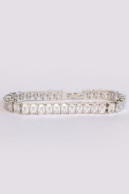 Shop Zevar By Geeta White Imitation Diamonds Faux Bracelet at Aza Fashions Shop_Zevar By Geeta_White Imitation Diamonds Faux Bracelet _at_Aza_Fashions