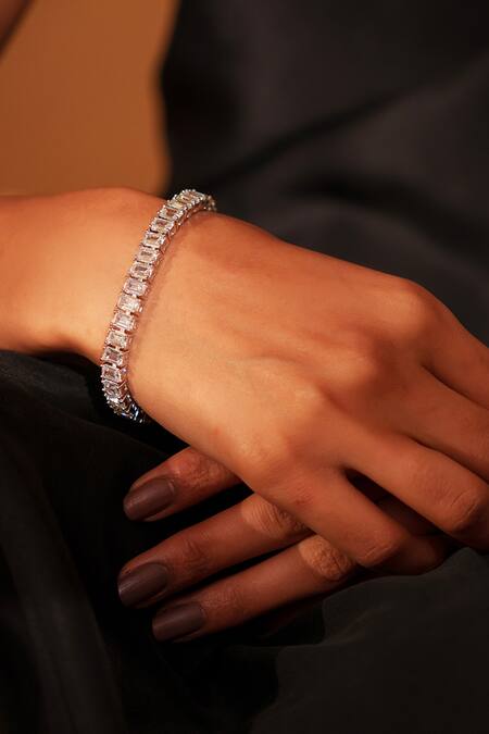 Shop Zevar By Geeta White Imitation Diamonds Faux Bracelet Online at Aza Fashions Shop_Zevar By Geeta_White Imitation Diamonds Faux Bracelet _Online_at_Aza_Fashions