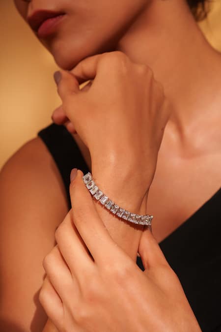 Zevar By Geeta White Imitation Diamonds Faux Bracelet