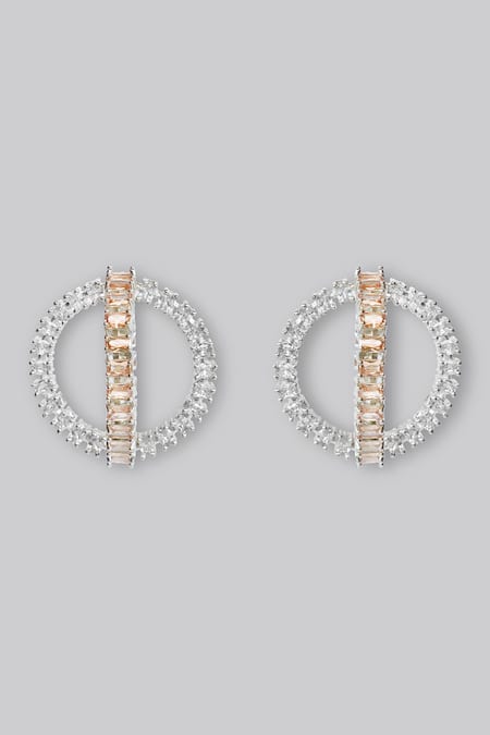 Shop Zevar By Geeta Yellow Fabric Flowers Faux Diamond Hoop Earrings at Aza Fashions Shop_Zevar By Geeta_Yellow Fabric Flowers Faux Diamond Hoop Earrings _at_Aza_Fashions