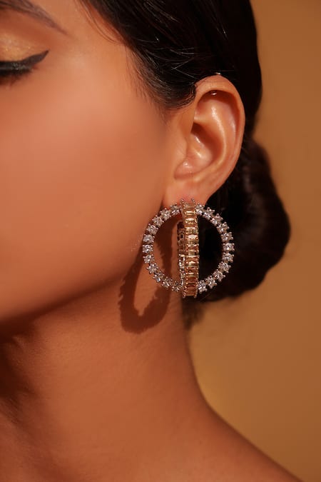 Zevar By Geeta Yellow Fabric Flowers Faux Diamond Hoop Earrings Online at Aza Fashions Zevar By Geeta_Yellow Fabric Flowers Faux Diamond Hoop Earrings _Online_at_Aza_Fashions