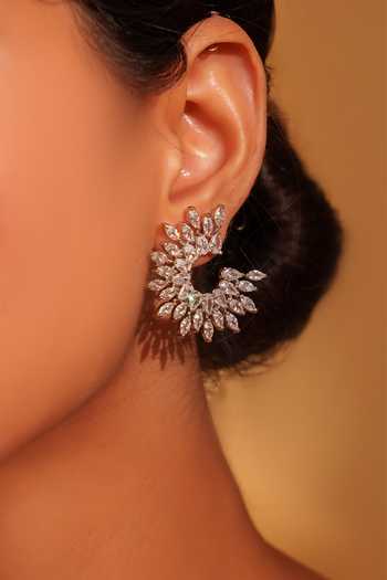 Zevar By Geeta_White Foil Printing Faux Diamond Floral Stud Earrings _Online_at_Aza_Fashions