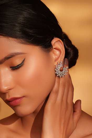 Buy_Zevar By Geeta_White Foil Printing Faux Diamond Floral Stud Earrings _Online_at_Aza_Fashions
