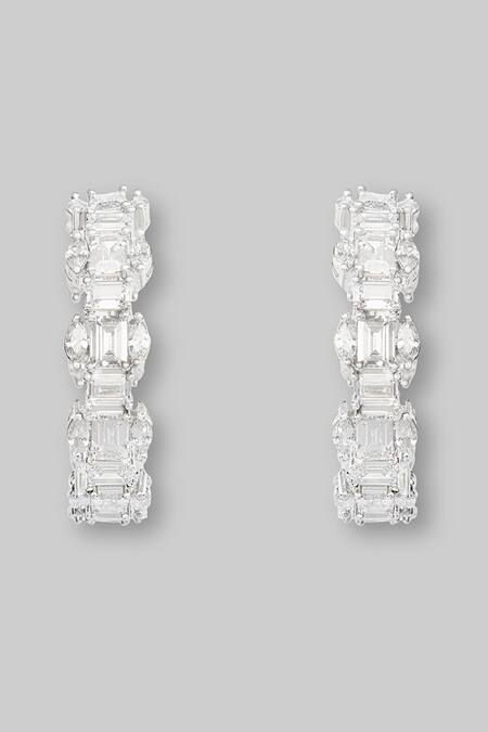 Zevar By Geeta White Foil Printing Faux Diamond Hoop Earrings Online at Aza Fashions Zevar By Geeta_White Foil Printing Faux Diamond Hoop Earrings _Online_at_Aza_Fashions