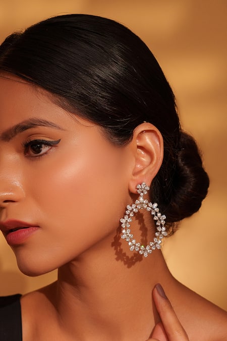 ZEVAR BY GEETA Floral Drop Faux Diamond Earrings 