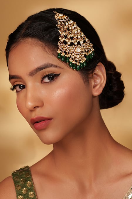 Zevar By Geeta Gold Plated Polki Studded Bead Drop Passa Online at Aza Fashions Zevar By Geeta_Gold Plated Polki Studded Bead Drop Passa _Online_at_Aza_Fashions