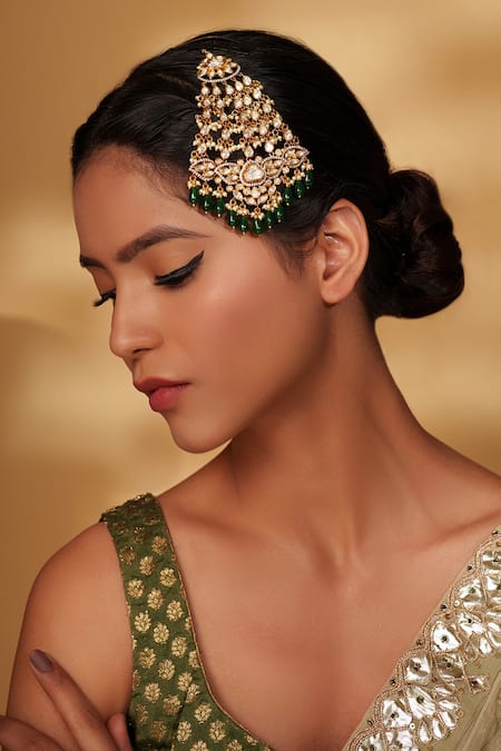 ZEVAR BY GEETA Gold Polki Studded Bead Drop Passa 