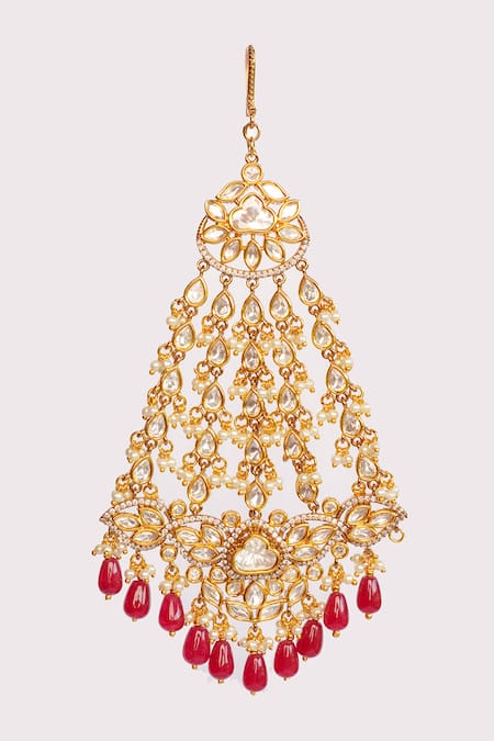 Zevar By Geeta Gold Polki Studded Passa With Bead Drops