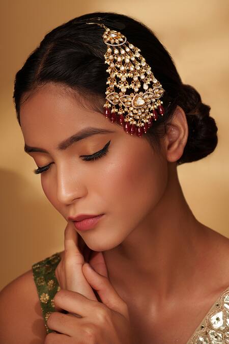 Buy Zevar By Geeta Gold Plated Polki Studded Passa With Bead Drops Online at Aza Fashions Buy_Zevar By Geeta_Gold Plated Polki Studded Passa With Bead Drops _Online_at_Aza_Fashions