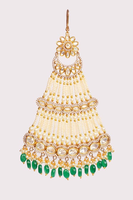 Zevar By Geeta Gold Polki Studded Passa with Beads
