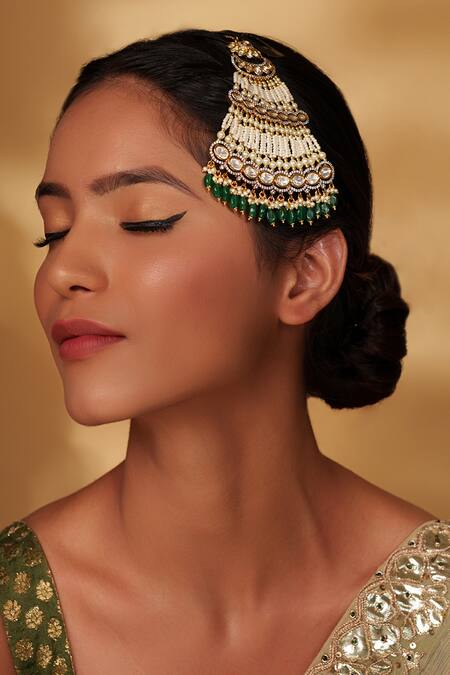 Zevar By Geeta Gold Plated Polki Studded Passa With Beads Online at Aza Fashions Zevar By Geeta_Gold Plated Polki Studded Passa With Beads _Online_at_Aza_Fashions