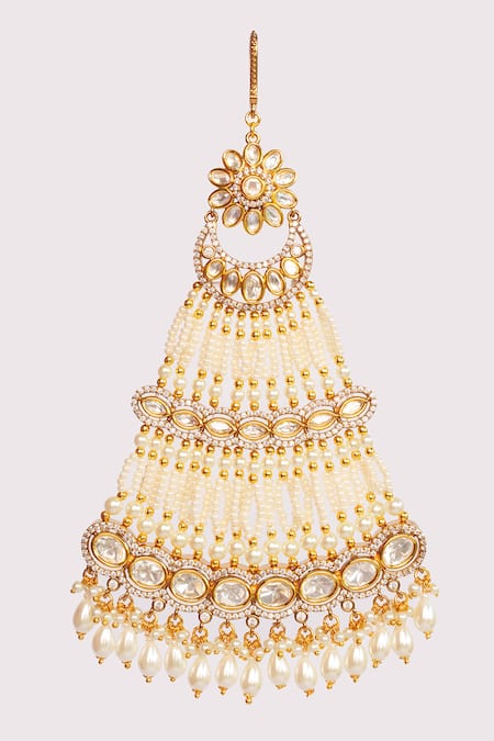 Zevar By Geeta Gold Polki Studded Pearl Passa